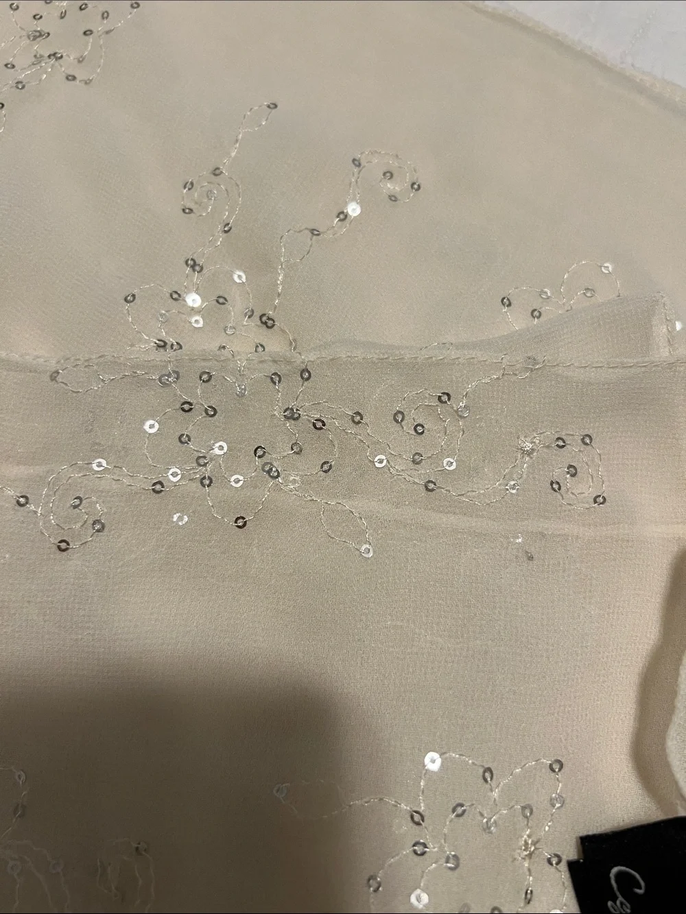Cejon Beaded Embellished Cream Scarf